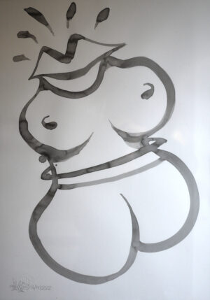 Fly Gal b&w – acrylics on paper A2 2022