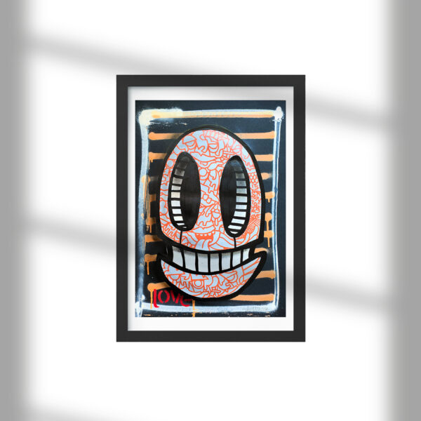 Orange Flow Oibot Head – mixed media on blk paper A2 2025_1