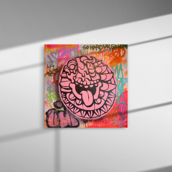 Pink Dot, mixed media on canvas 100×100 2023_ wall